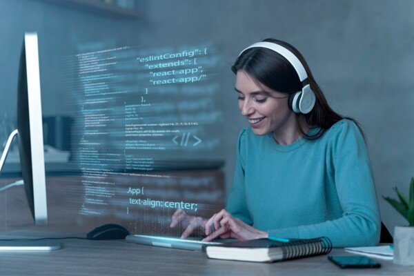A picture of a woman coding